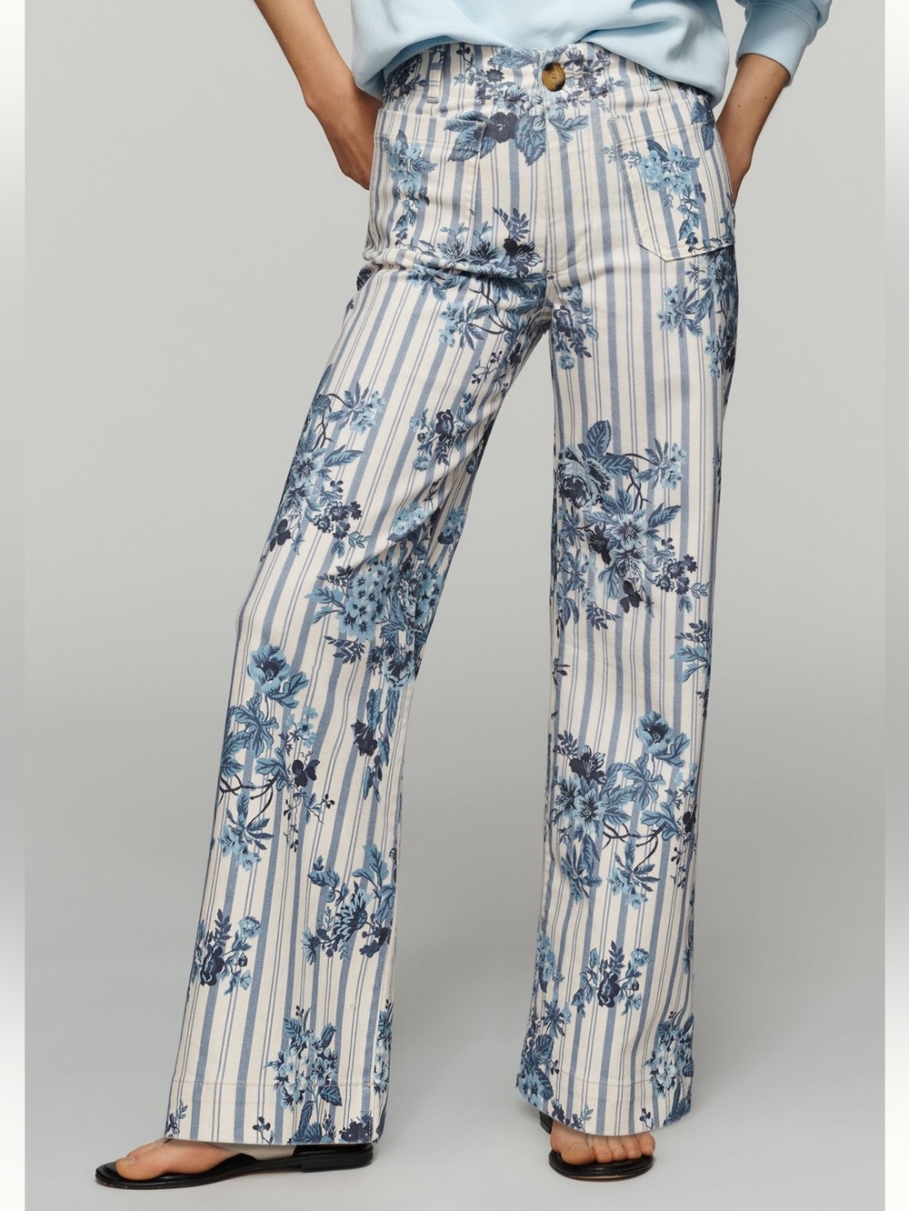 Anthropologie Colette Jeans Maeve Full Length Wide Leg New 27P Ivory Blue Floral